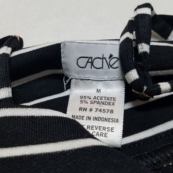 VINTAGE Cache Black Striped Hook Belted Dress - Picture 15 of 15